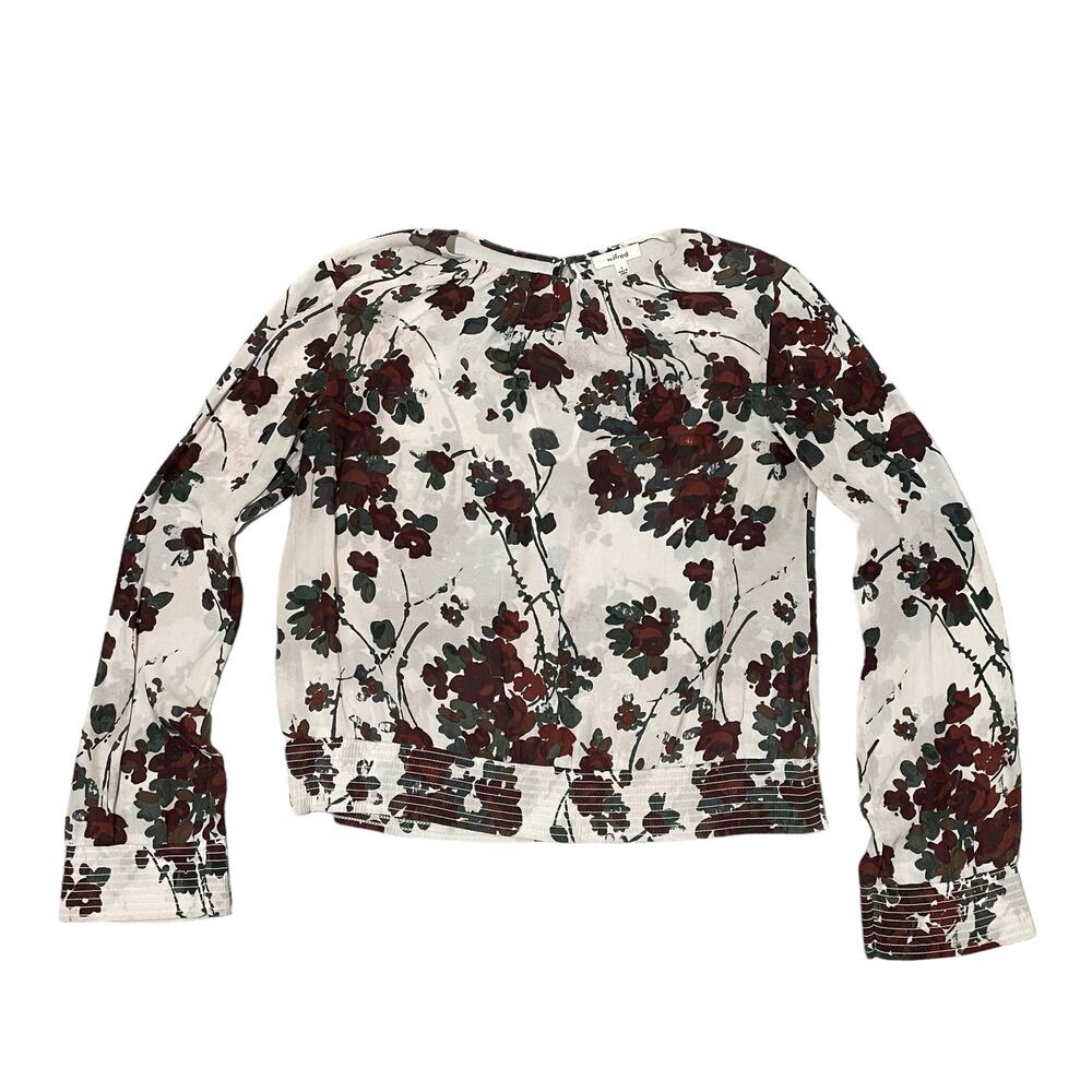 Aritzia Wilfred Smocked Long Sleeve Blouse Top Keyhole Back Floral Print Size 6